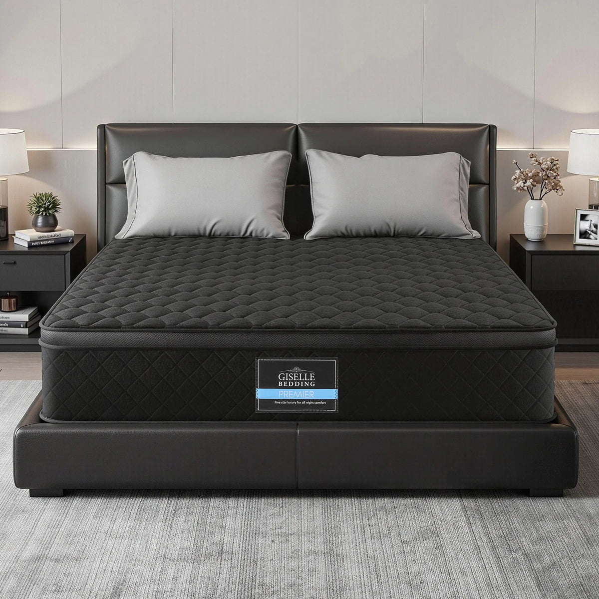 Giselle Bedding King Mattress 34cm Euro Top with 5-Zone Pocket Spring Support Black