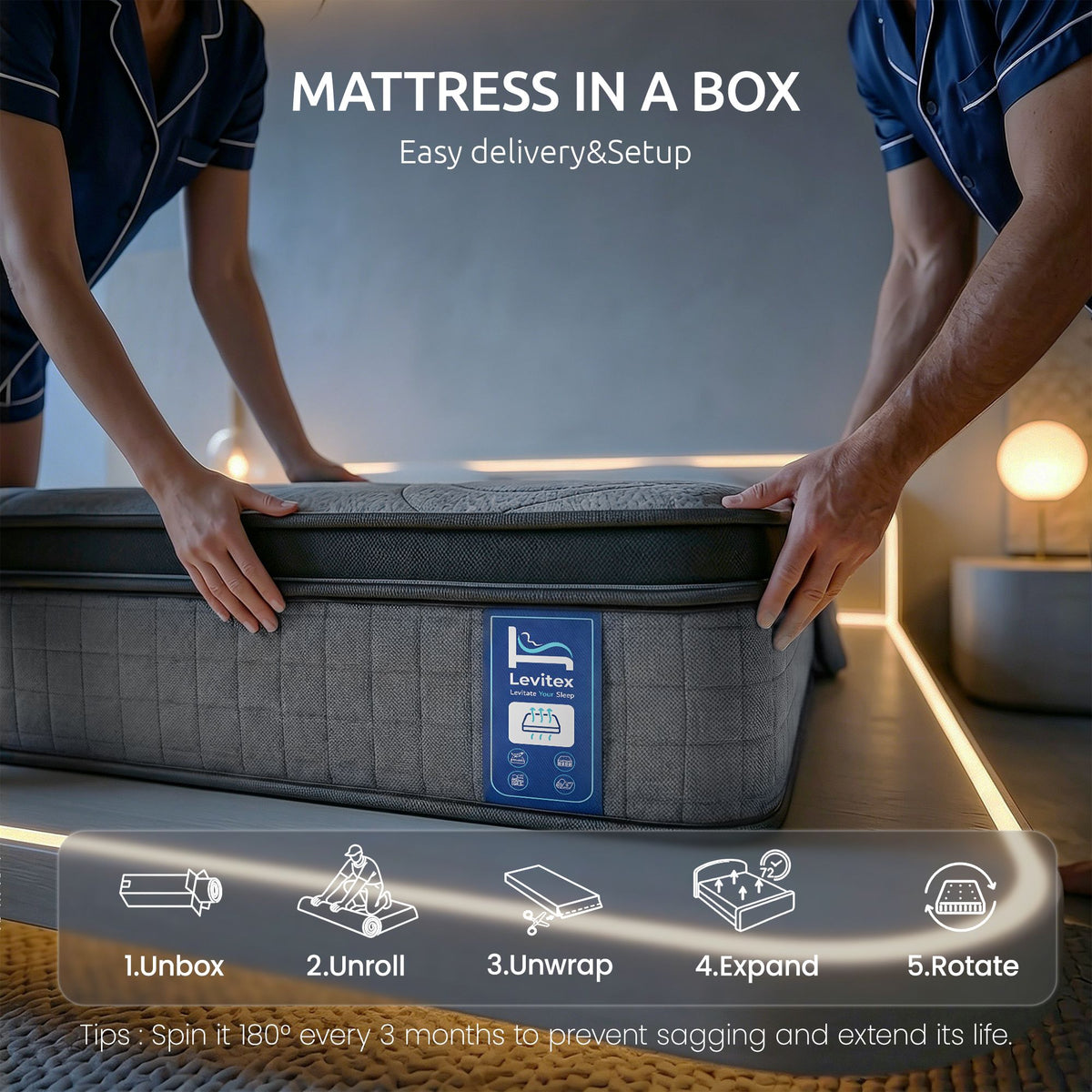 Levitex 33 cm Mattress 8.0 Extra Firm 7-Zone Pocket Spring Mattress with Dual-Row Edge Support & Breathable Knit Cover Double