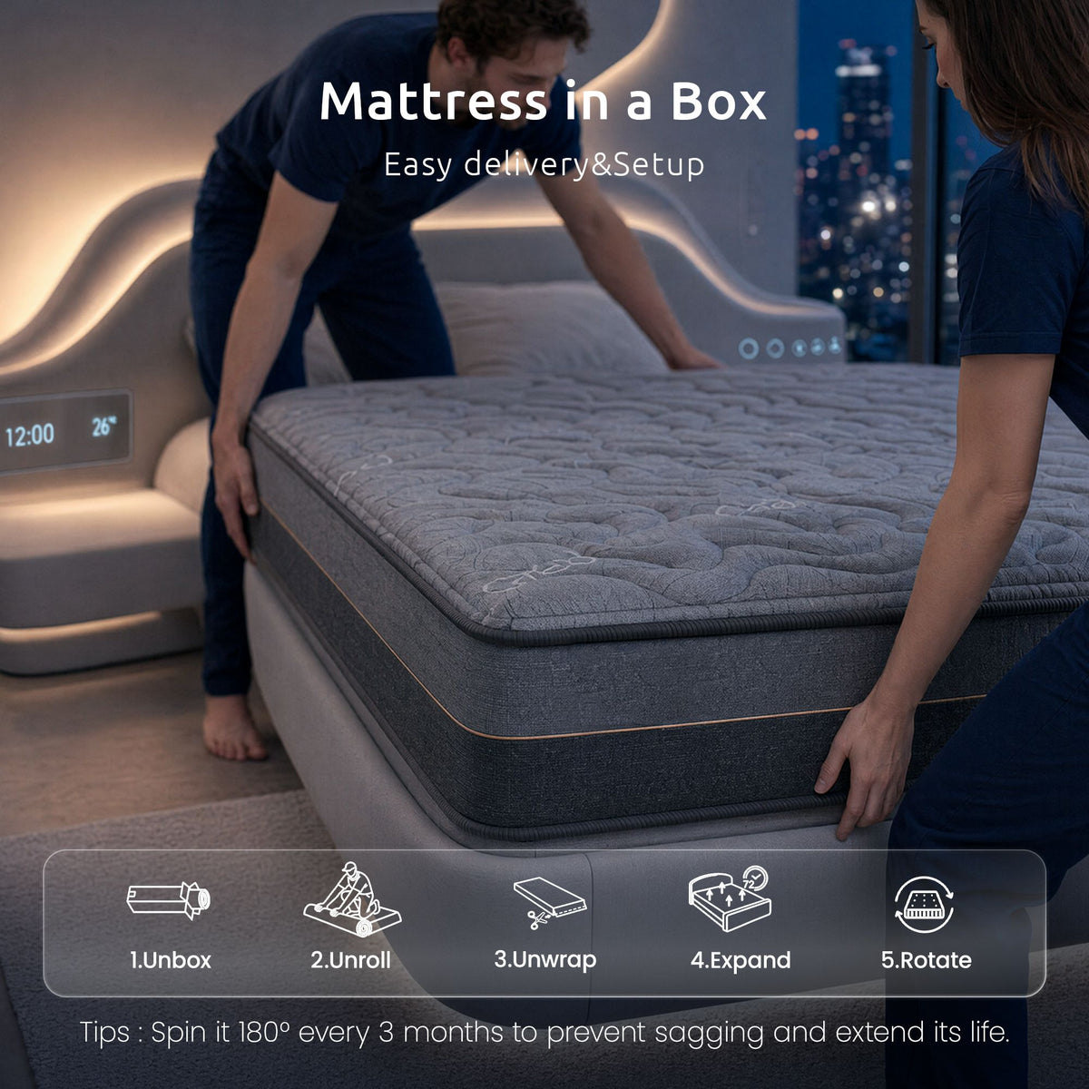 Levitex 25 cm Hybrid Pocket Spring Mattress Firm with 4cm Egg Crate Foam for Deep Sleep Bamboo Charcoal Fabric Double