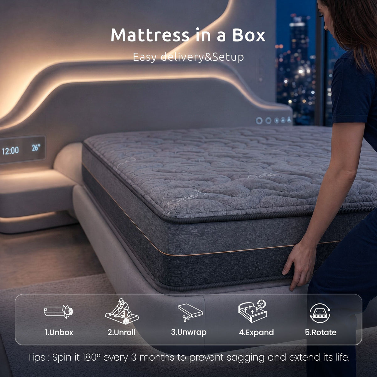 Levitex 25 cm Hybrid Pocket Spring Mattress Firm with 4cm Egg Crate Foam for Deep Sleep Bamboo Charcoal Fabric King Single