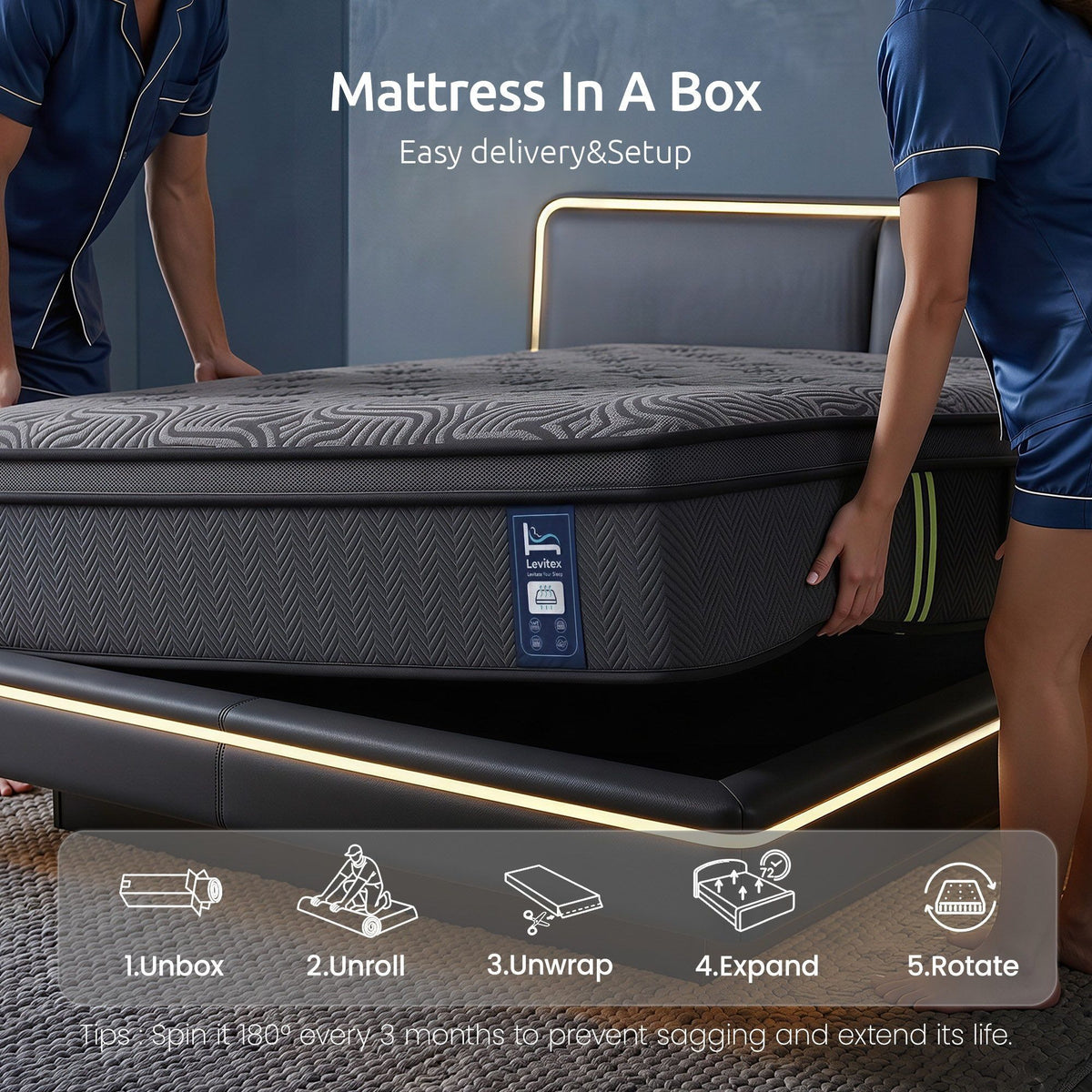 Levitex 34 cm Pocket Spring Mattress with Reinforced Edge Support & 5-Zone Pressure Relief Breathable Gel Memory Foam Hybrid Mattress for Back Pain king