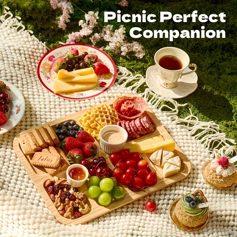 1pc Cheese Tray with Transparent Acrylic Lid - Portable Deli Platter for Camping, Parties, Restaurants | Holiday Appetizer, Deli and Snack Serving Tray, Back Can Be Used for Cutting Board, Party Snack Organizer, Safe Snapon Lid