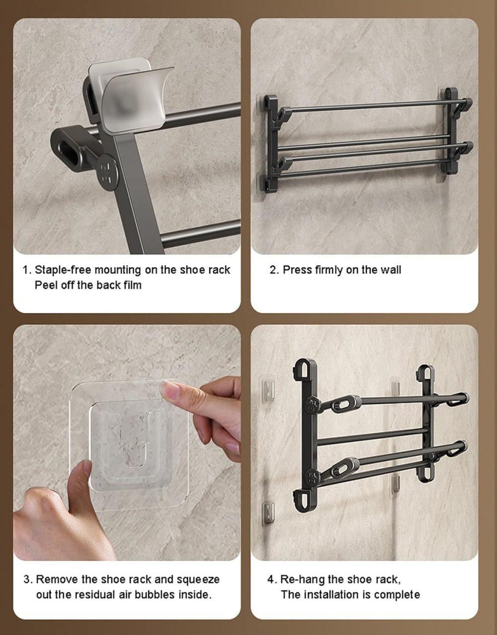 Wall-Mounted Folding Shoe Rack, 50x25.8x12cm, Space-Saving No-Drill Storage Organizer