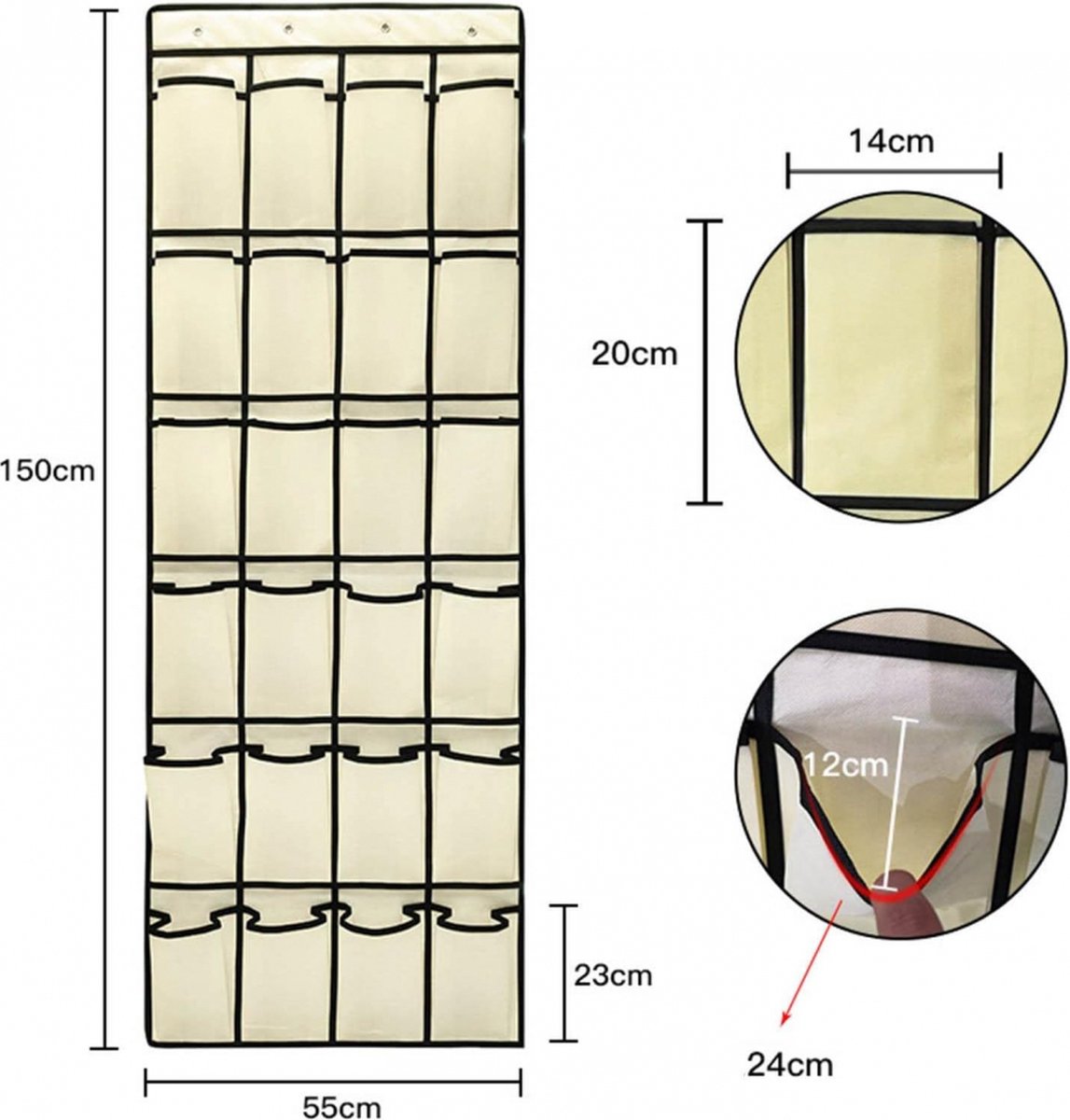 Hanging Shoe Bag - 24 Slots - Shoe Storage - Door Organizer - Hanging Shoe Rack - Shoe Organizer - Door Storage Bag - Hanging Storage - Solution for Shoes Scattered Around - Hanging Shoe Cabinet - Shoe Bag - Beige