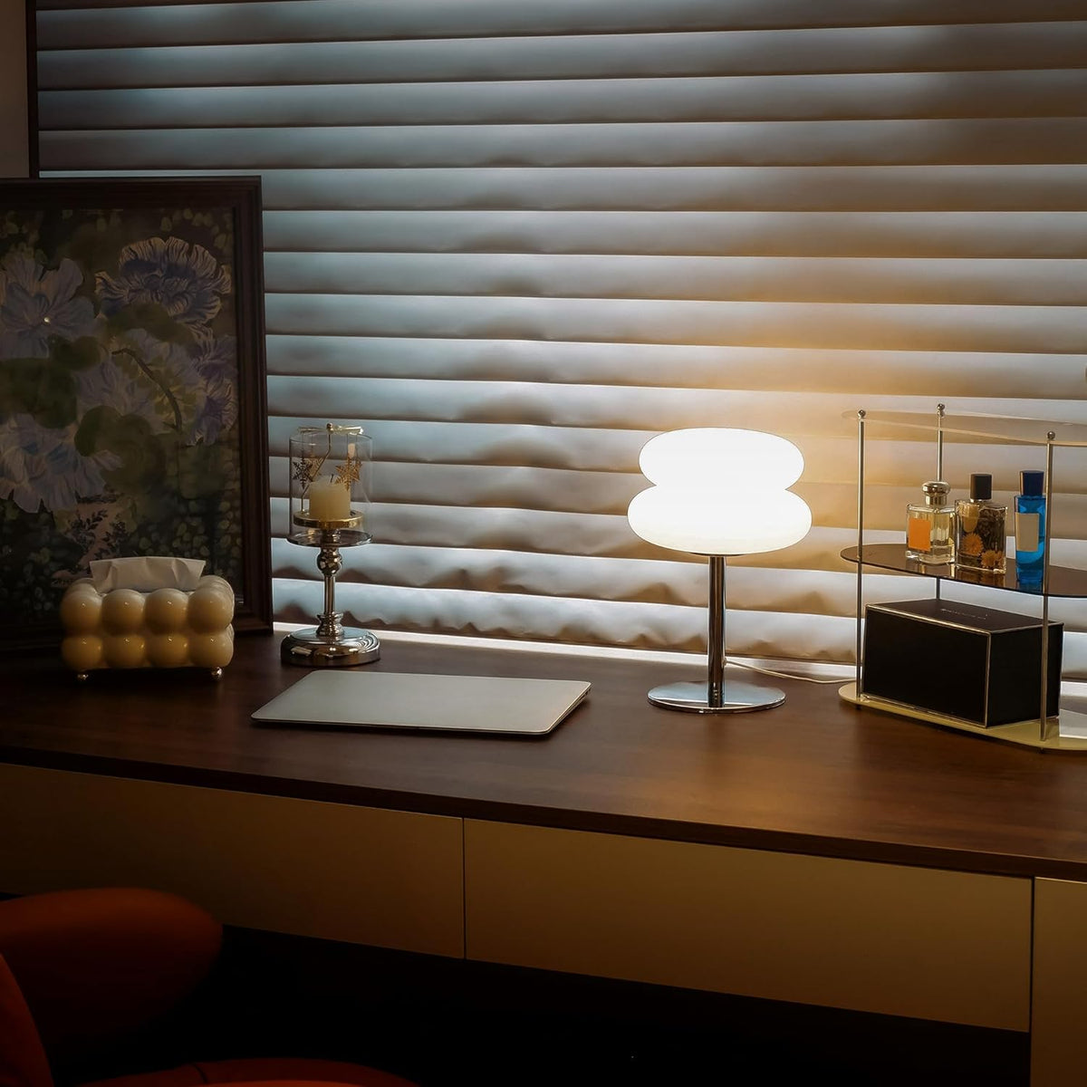 White mushroom lamp, mid-century modern bedside lamp, dimmable retro egg tart bedside lamps, atmospheric home lighting, cute bedroom and living room lamps (no glass)