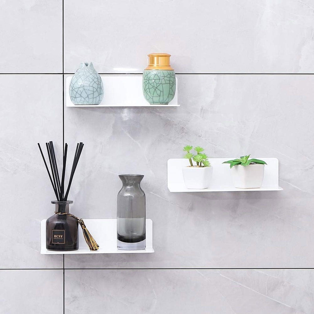 Acrylic Floating Shelves, 9 Inch Acrylic Wall Mounted Hanging Shelf Bookshelf for Bedroom, Gaming Room, Living Room, Bathroom, Office, 3.5x9.0x2.4 3.5" x 9.0" x 2.4" White