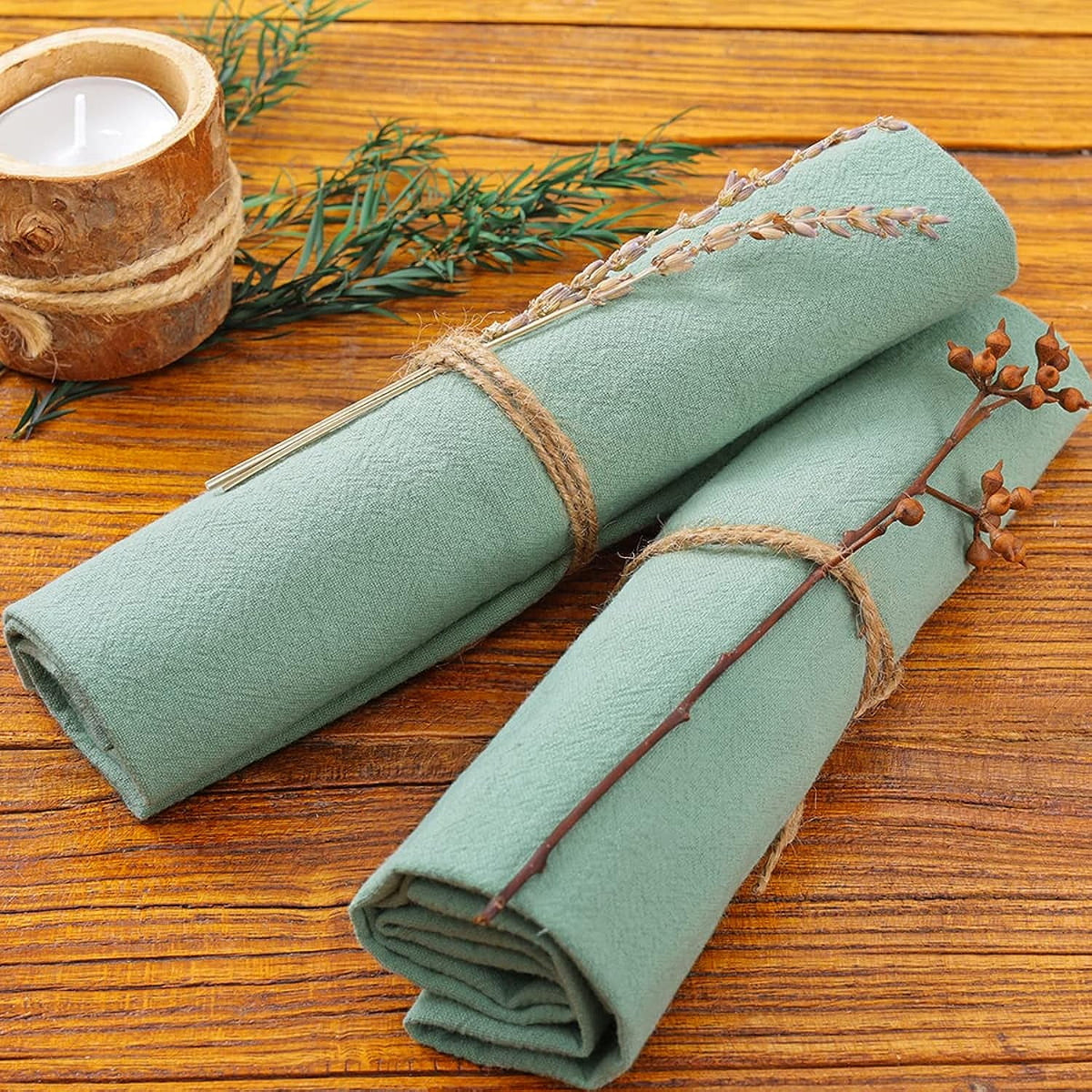 Holzlrgus Cotton Linen Napkins Bulk 17"x17" Stonewashed Cloth Dinner Napkins Rustic Thick Table Napkins for Fall Thanksgiving Christmas Party Wedding Decoration (Set of 4, Sage) Dusty Pink