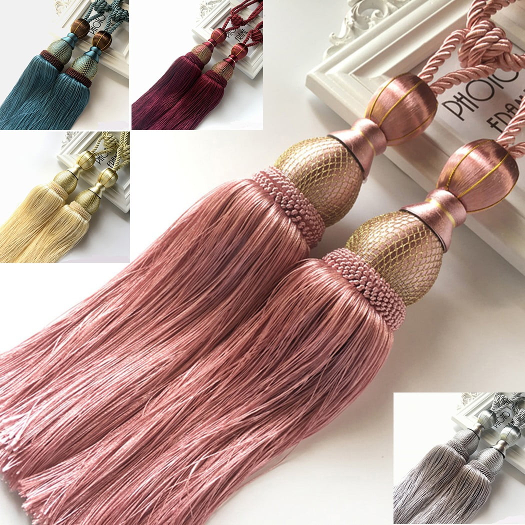 Bosisa 2pcs Large Tie Backs Ball Tassel Curtain Rope Tieback,Gold Pink