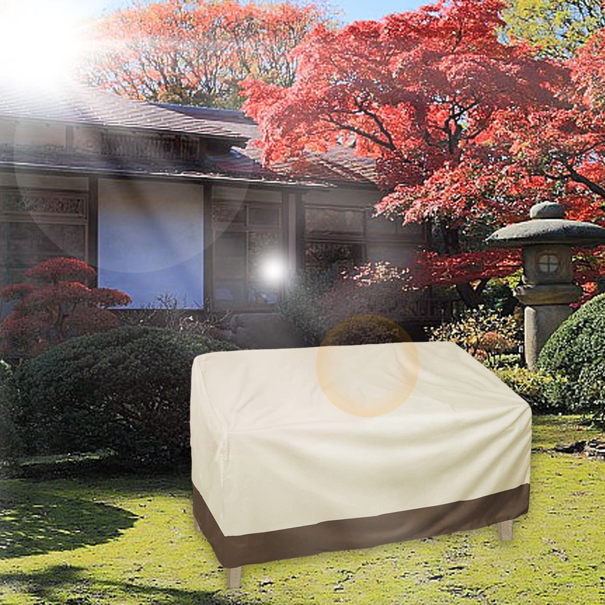 Kdkad Patio Benches Loveseat Covers, Heavy Duty Patio Deep Bench Loveseat Cover, Waterproof Outdoor Deep Sofa Cover, Lawn Patio Furniture Covers with Air Vent 57.9×31×32.7 in Beige