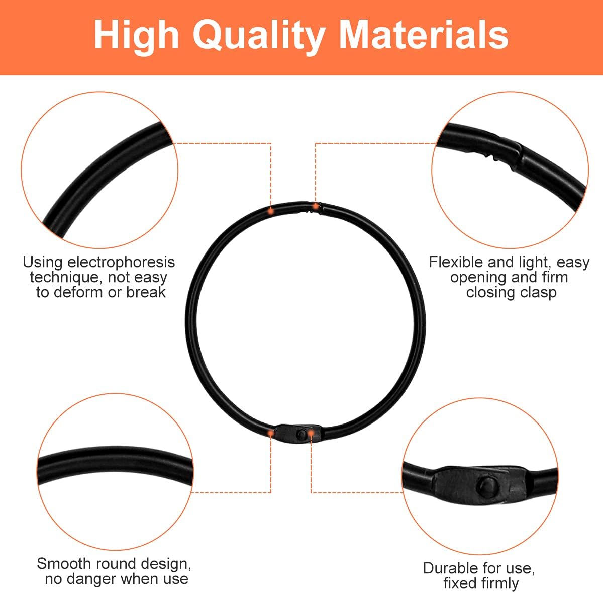 Loose Leaf Binder Book Rings - 36 Pcs 2 Inch Large Metal O Ring Binding Rings for Index Card, School Notecards, Office (Black)