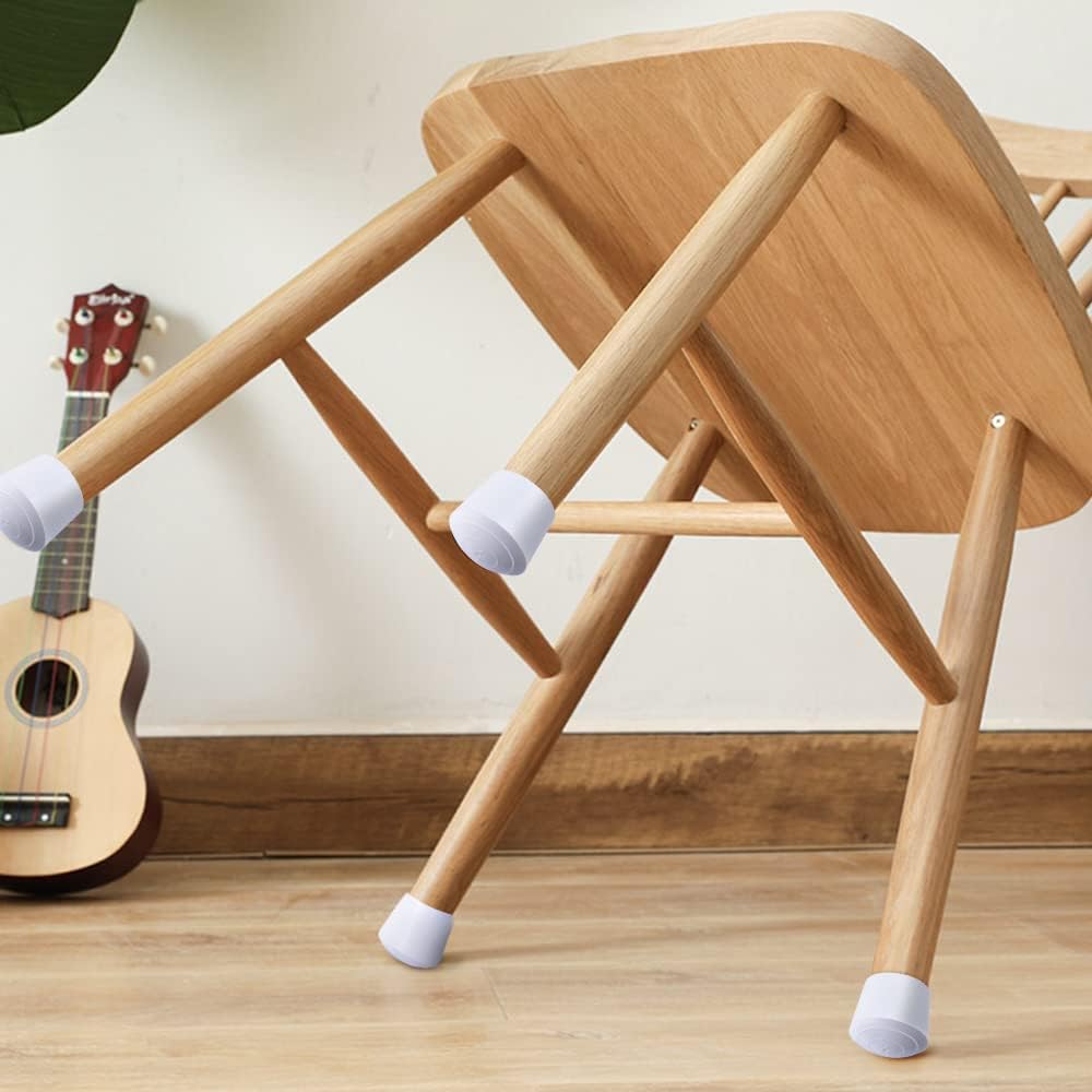 Chair Leg Caps, 1 Inch Non Slip Rubber Chair Leg Floor Protectors for Sofa Bar Stool Garden Furniture, 16 Pack White