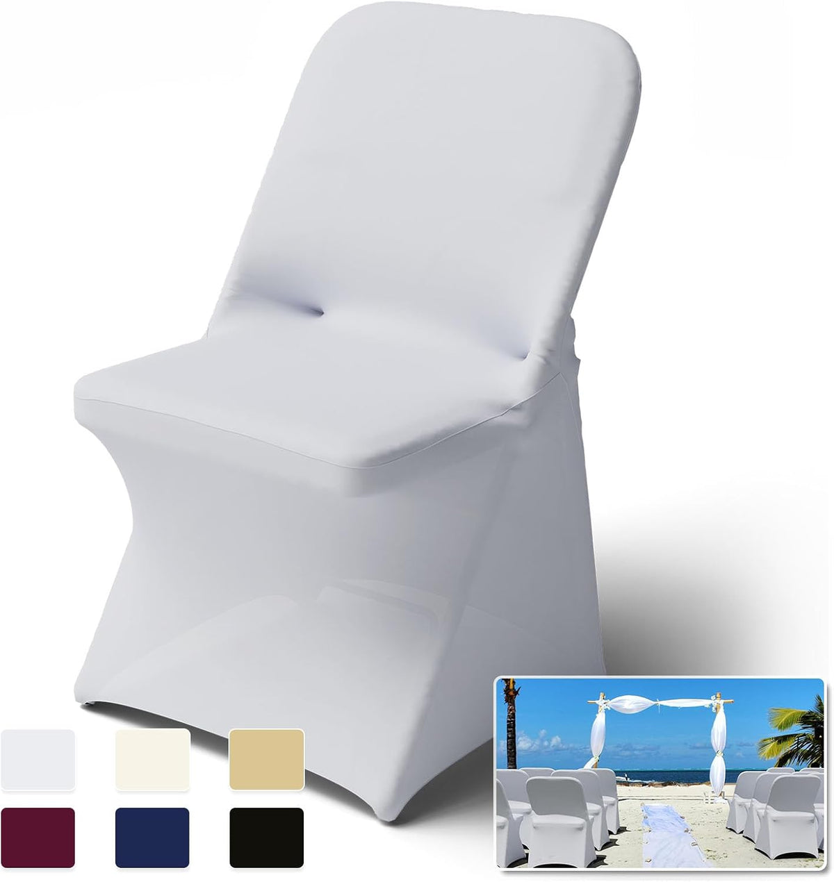 Spandex Folding Chair Covers 100 Pcs Universal Fitted Dining Chair Cover Stretchy Slipcovers for Wedding Party Banquet Flat-Front Chairs Covers (White)