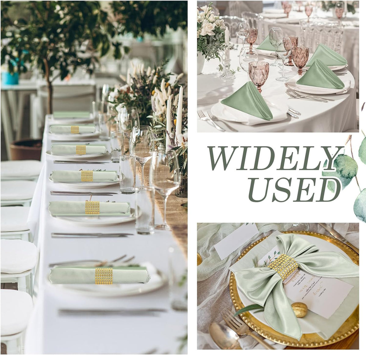 150 Pcs Satin Napkin Bulk 17 x 17 Inch Square Silk Table Napkin Soft Dinner Napkins Decor Elegant Satin Weddings Party Napkin for Wedding Parties Banquet Restaurant Decoration Supplies (Sage Green)