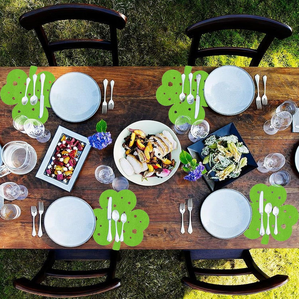 St Patricks Day Placemats Set of 4, Felt Green Shamrock Place Mats, Lucky Clover Table Mats for St Patrick's Day Irish Holiday Party Kitchen Dining Outdoor Indoor Decoration (Light Green)