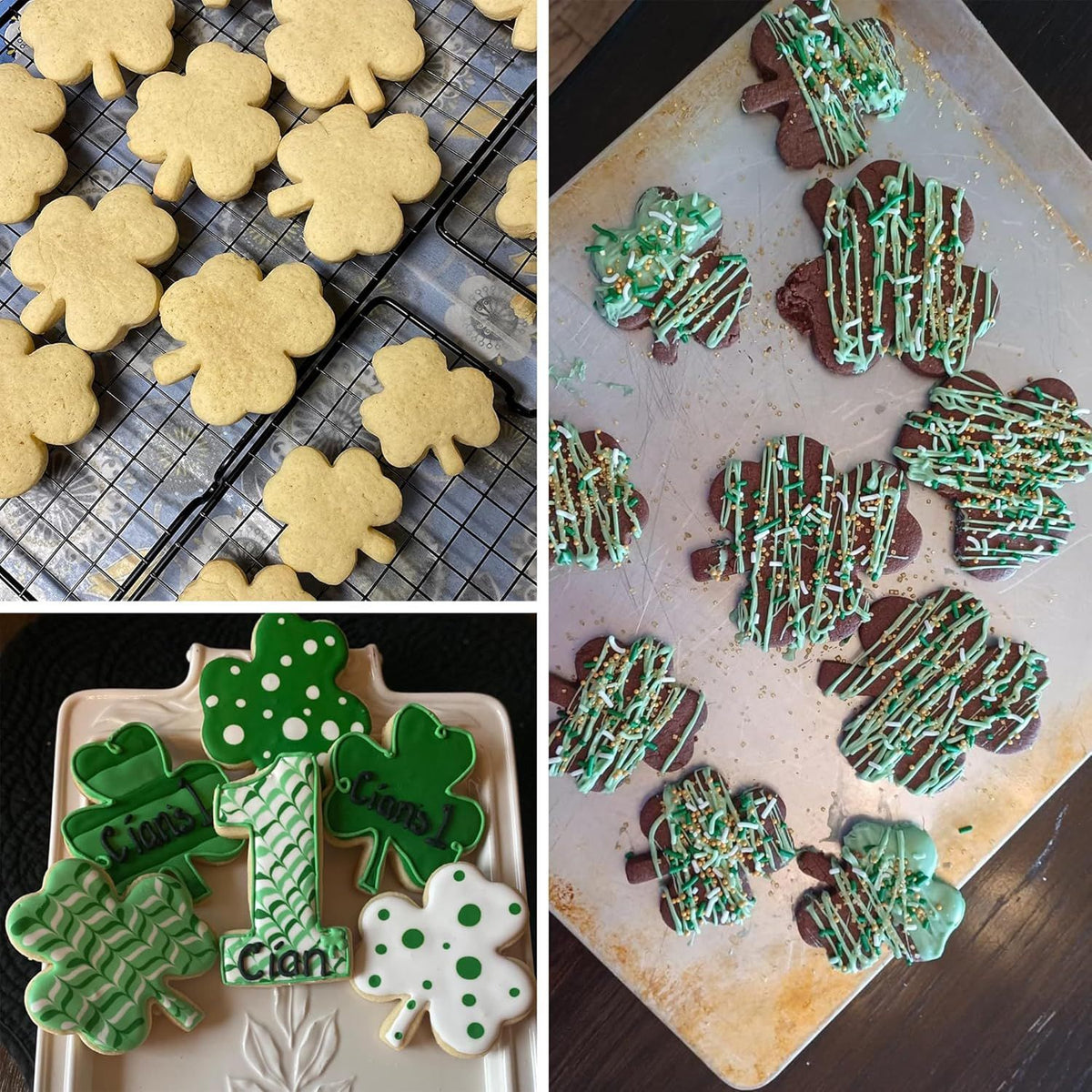 3Pcs St. Patrick’s Day Shamrock Cookie Cutter Set, Metal Clover Cookie Cutter Set for Baking, Stainless Steel Biscuit Cutters for Irish Holiday Party Supplies