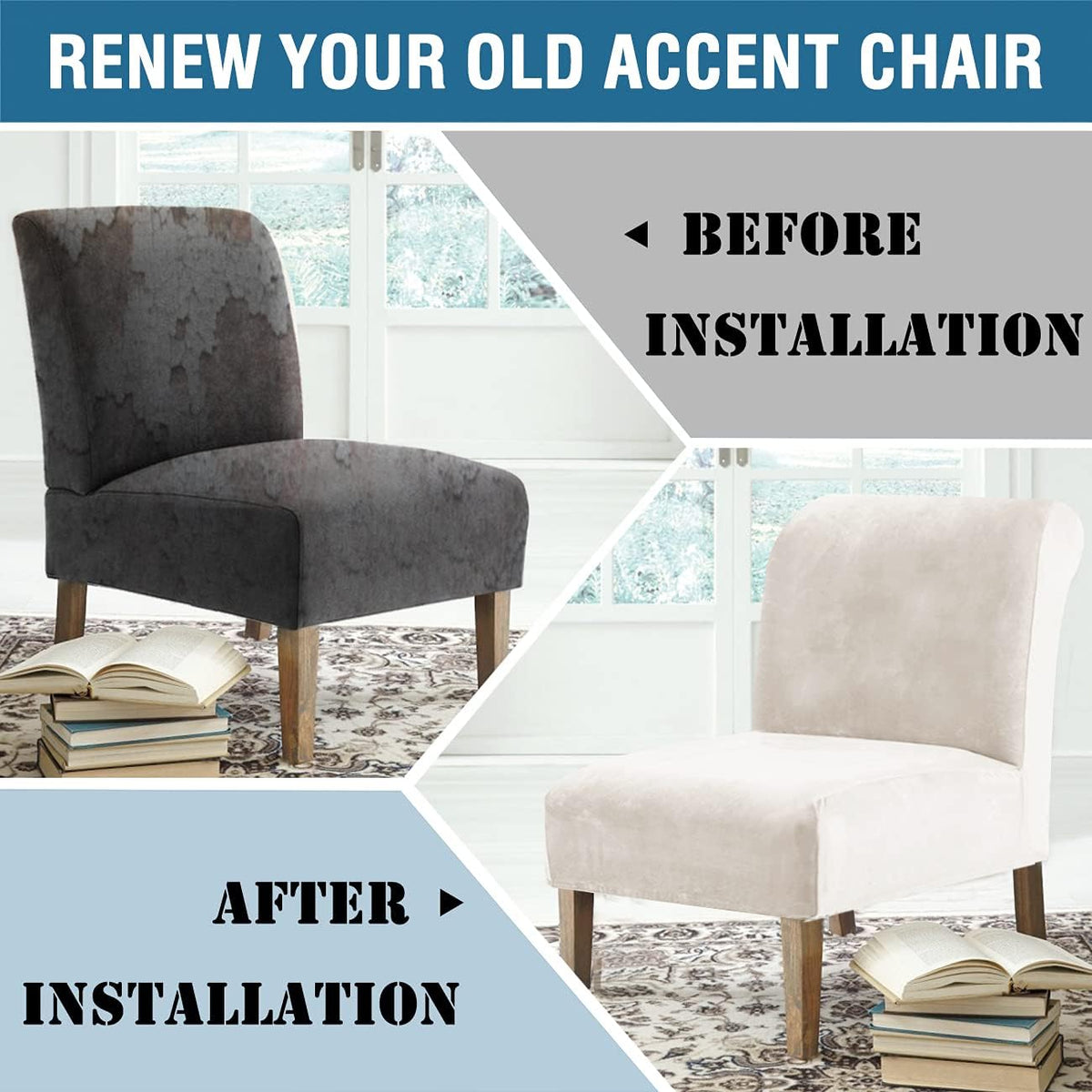 Armless Accent Chair Covers Thick Velvet Armless Chair Slipcovers High Stretch Chair Covers for Living Room Hotel Machine Washable Furniture Protector with Elastic Bottom, Ivory