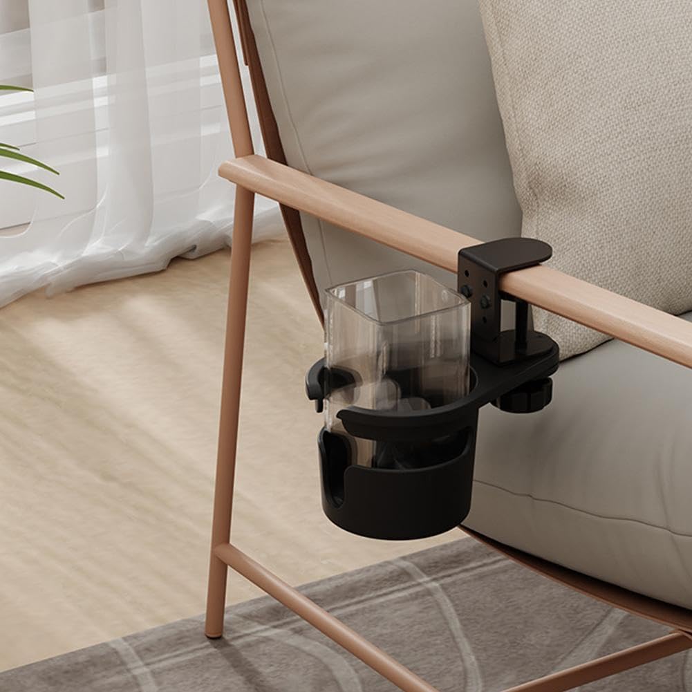 Desk Cup Holder, Anti-Spill Cup Holder for Desk, 180° Rotating Under Table Cup Holder, Desk Side Drinking Cup Holder, Coffee Mug Storage for Home Office Desk Gaming Desk Accessories (Black)