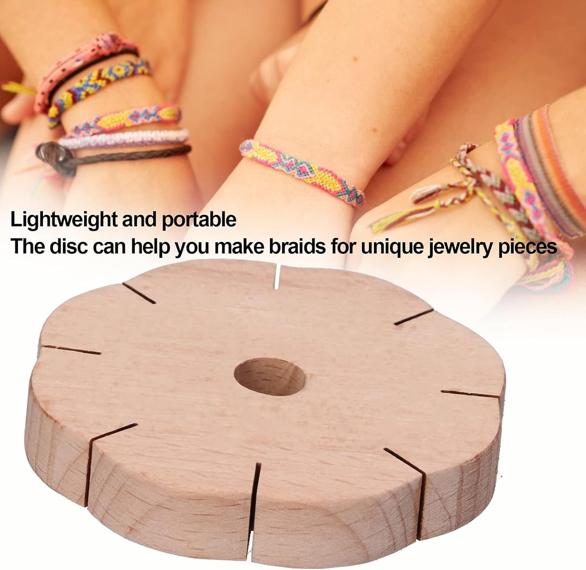 Kumihimo Disk 8 Slots, Wooden Round Wood Braiding Plate Hand Rope Beading Cord Disc DIY Bracelet Loom Weaving Board