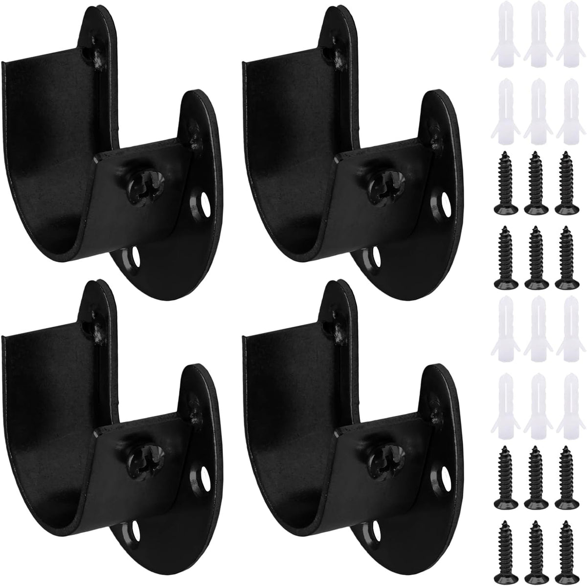 Biaungdo 1-1/4 Inch Stainless Steel Closet Rod End Supports, 4 Pcs Black Heavy Duty Wardrobe Rod Brackets Closet Pole Sockets Flange Rod Holder, U-Shaped