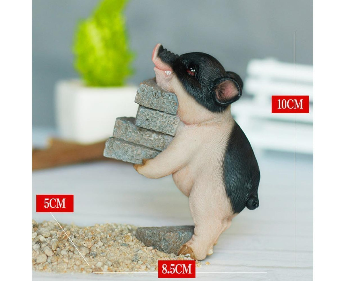 Lovely Moving Brick Reading Book Pig Ornament Home Desktop Decor Resin Craft-5#
