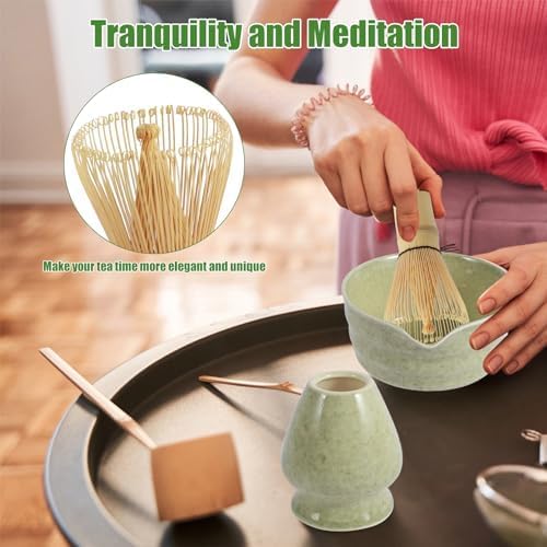 Red and white Complete Matcha Tea Ceremony Set - 4-Piece Japanese Traditional Whisk, Bowl, Whisk Holder & Scoop for Authentic Preparation at Home