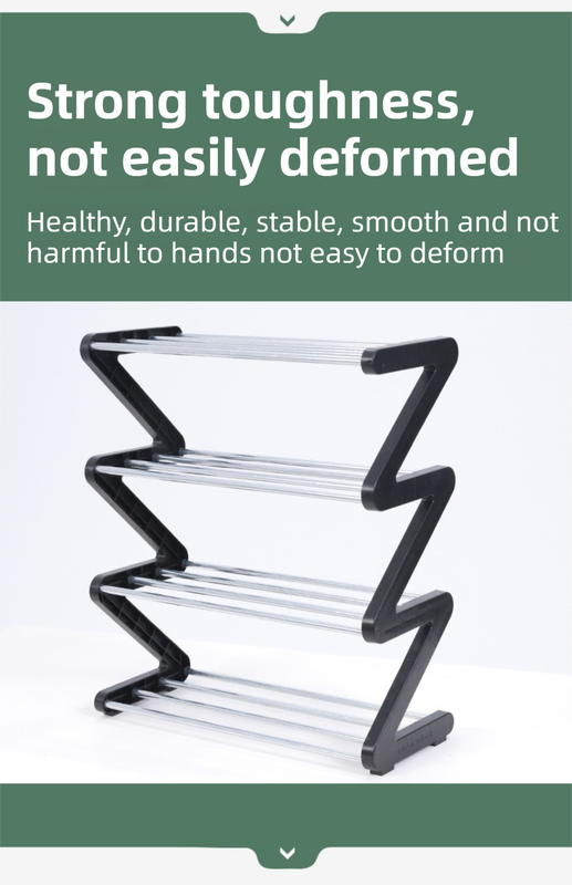 Black Stable Z-Shaped 4-Tier Shoe Rack(51x45CM) - Waterproof Cloth & Sturdy Steel Pipe, Easy Assembly & Space Saving for Dormitory & Small Apartments