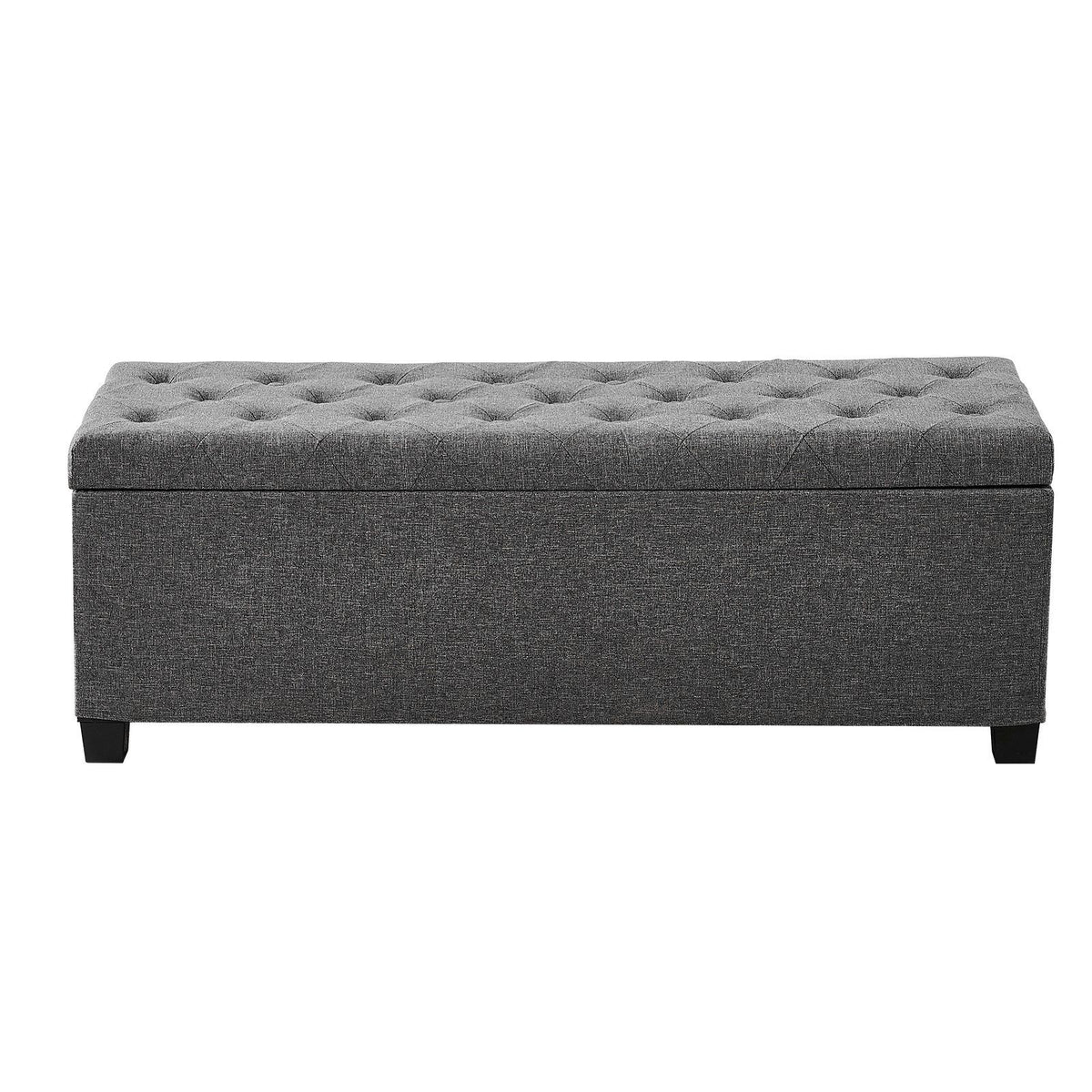 Storage Ottoman Bench, Button-Tufted End of Bed Bench with Side Bags, Flip-up Upholstered Storage Chest with Metal Frame, Linen Bed Ottoman for Living Room, Bedroom, Entryway, Office, Grey
