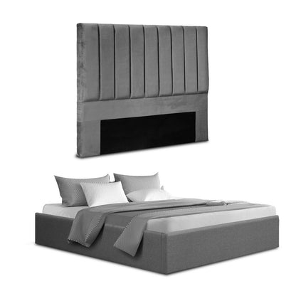 Artiss Queen Bed Frame with Storage Grey Velvet Headboard Gas Lift Platform Base