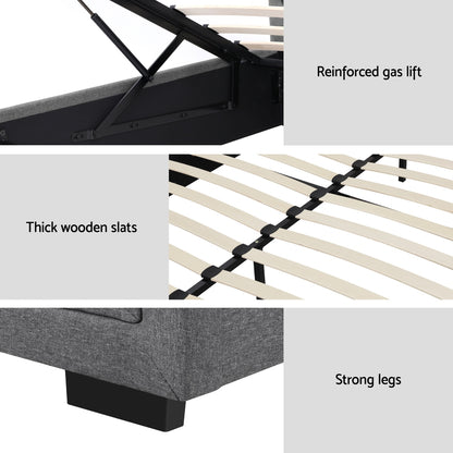 Artiss Bed Frame Queen Size Gas Lift Grey TIYO