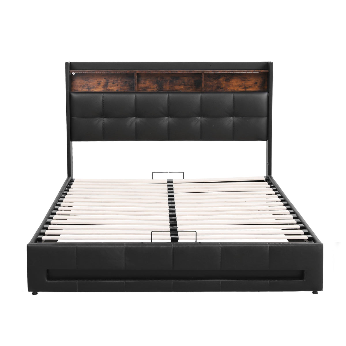 Artiss Double Bed Frame with Gas Lift Storage LED Lights Charging Station Headboard with Open Shelf