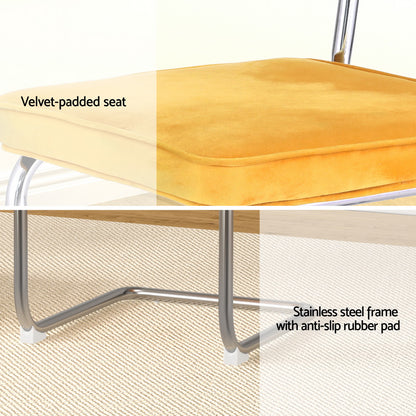 Artiss Dining Chairs Set of 2 Velvet Rattan Cantilever Yellow