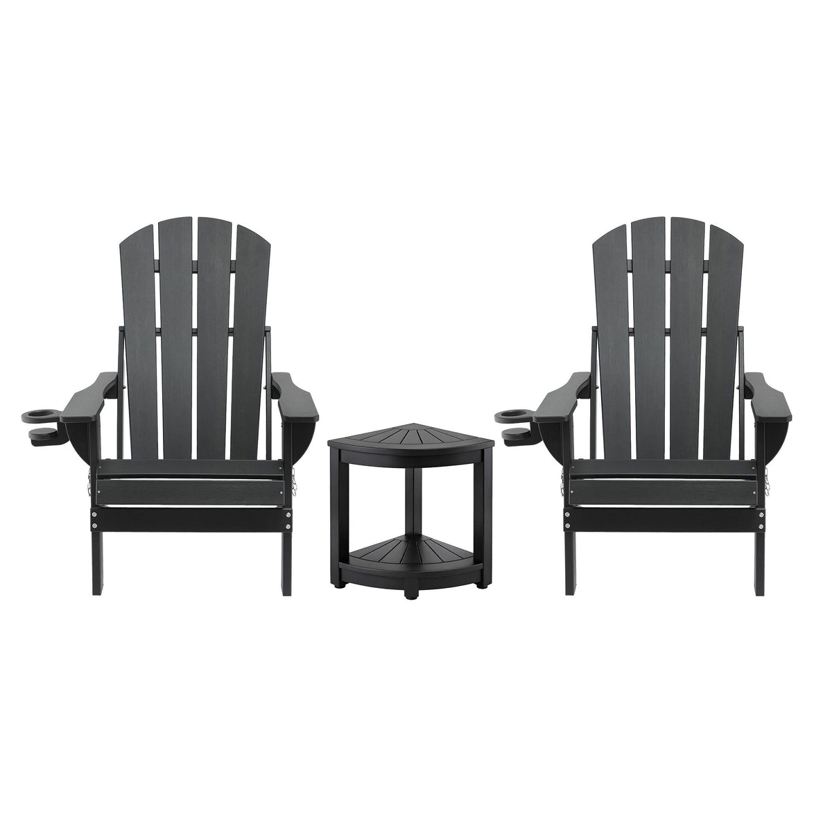 Gardeon Outdoor Table and Chairs HDPE Folding Adirondack Beach Chair Patio Furniture Black