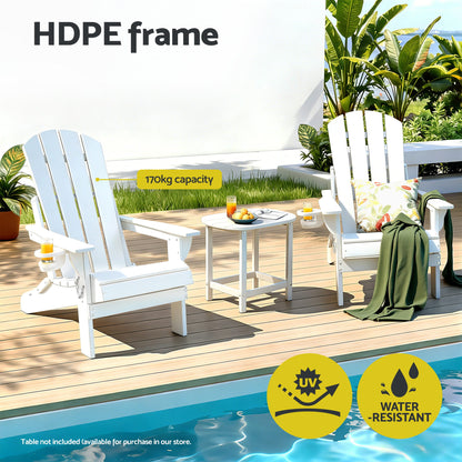 Gardeon Outdoor Chairs Folding Adirondack Beach Chair HDPE Sun Lounge Patio Furniture Garden White