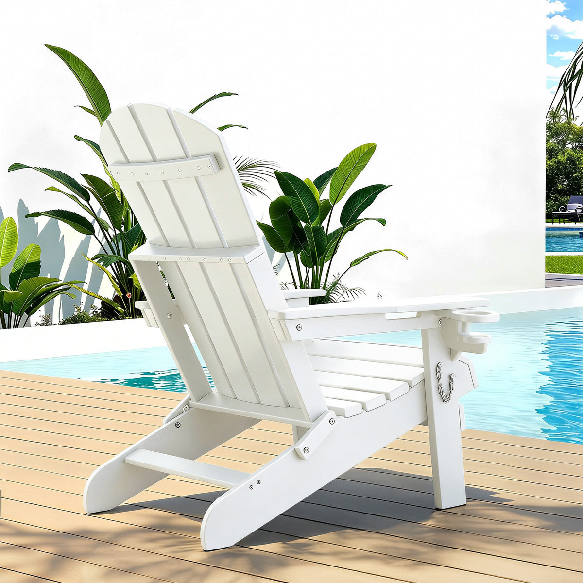 Gardeon Outdoor Chairs Folding Adirondack Beach Chair HDPE Sun Lounge Patio Furniture Garden White