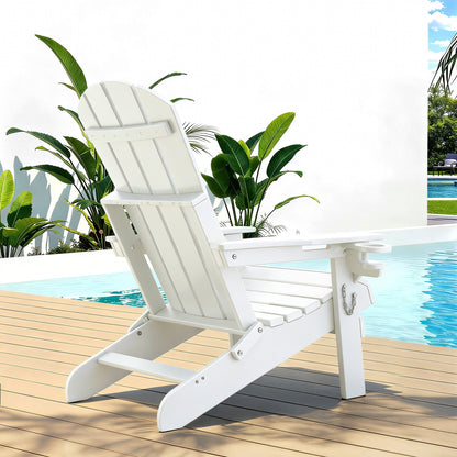 Gardeon Outdoor Chairs Folding Adirondack Beach Chair HDPE Sun Lounge Patio Furniture Garden White