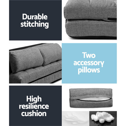 Artiss Floor Lounge Sofa Bed 2-seater Grey Fabric