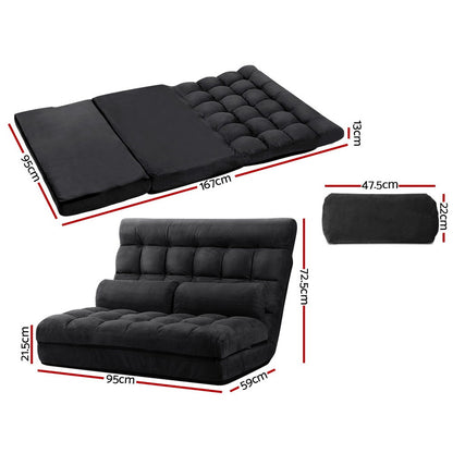 Artiss Floor Lounge Sofa Bed 2-seater Charcoal Suede