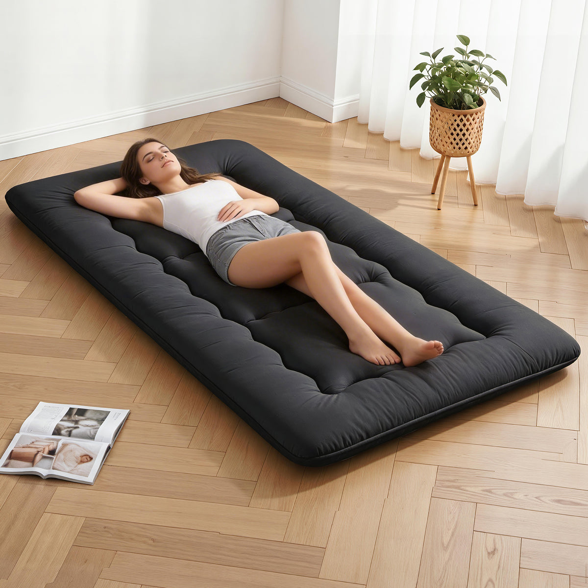 Giselle Bedding 10cm Japanese Floor Mattress Foldable Futon Mattress Washable Cover Straps