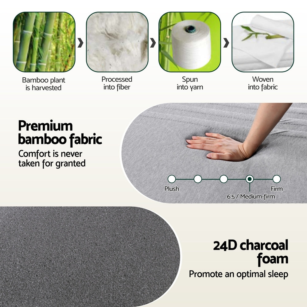 Giselle Bedding Cool Gel Memory Foam Mattress Charcoal 7-Zone Washable Bamboo Cover 15cm Queen
