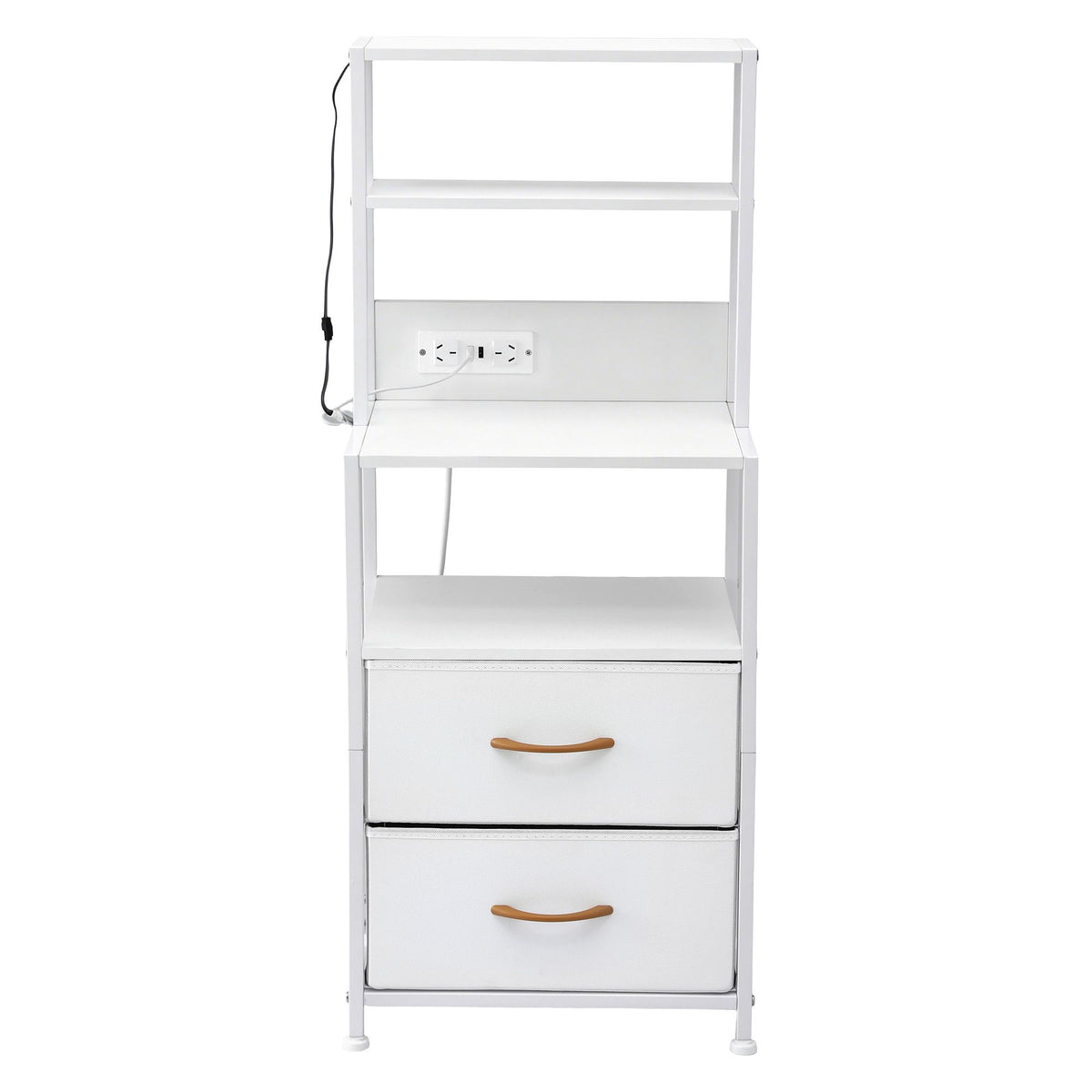 Artiss Bedside Table Tall Nightstand with Charging Station Drawers LED White