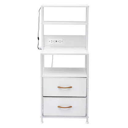 Artiss Bedside Table Tall Nightstand with Charging Station Drawers LED White