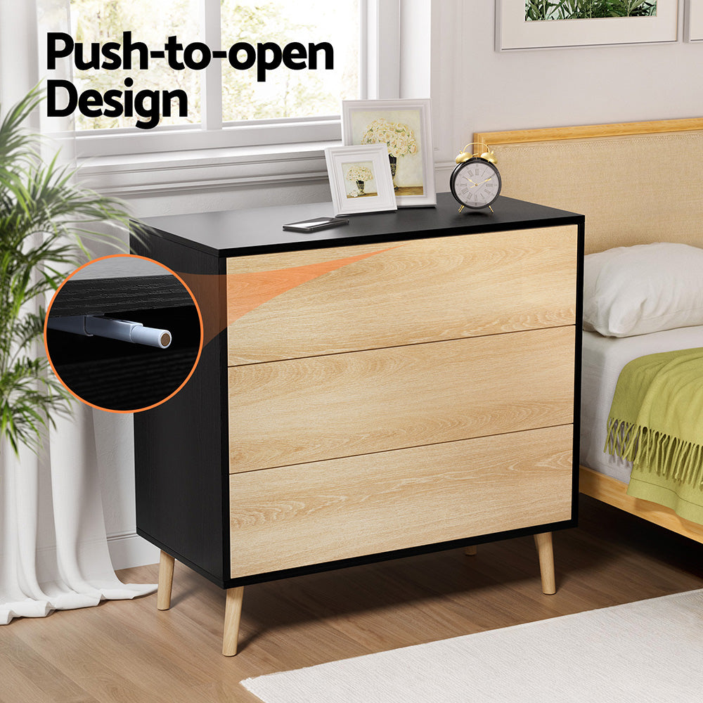 Artiss 3 Chest of Drawers Dresser Table Black&Pine