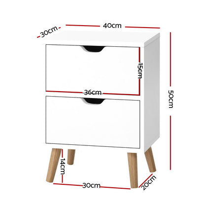Artiss 2X Bedside Table 2 Drawers - BODEN White