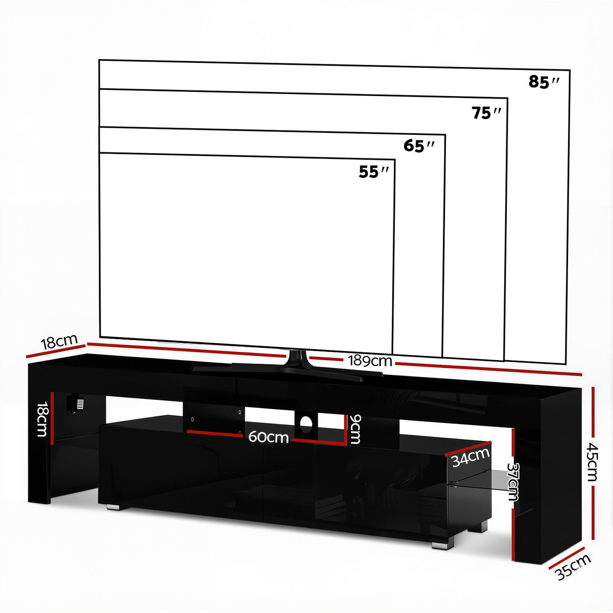 Artiss Entertainment Unit TV Cabinet LED 189cm Black Elo