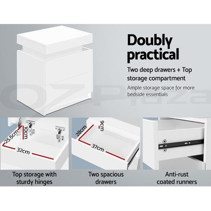 Artiss 2X Bedside Table 2 Drawers Lift-up Storage White