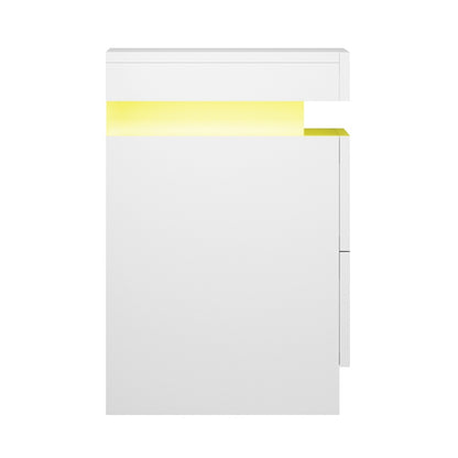 Artiss 2X Bedside Table LED 2 Drawers Lift-up Storage - COLEY White