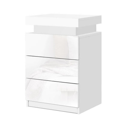 Artiss 2X Bedside Table LED 3 Drawers - COLEY White