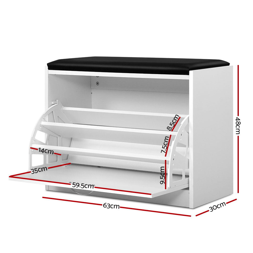 Artiss Shoe Rack Cabinet Bench 15 Pairs White Kyla