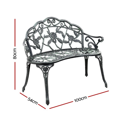 Gardeon Outdoor Garden Bench Seat 100cm Cast Aluminium Patio Chair Vintage Green
