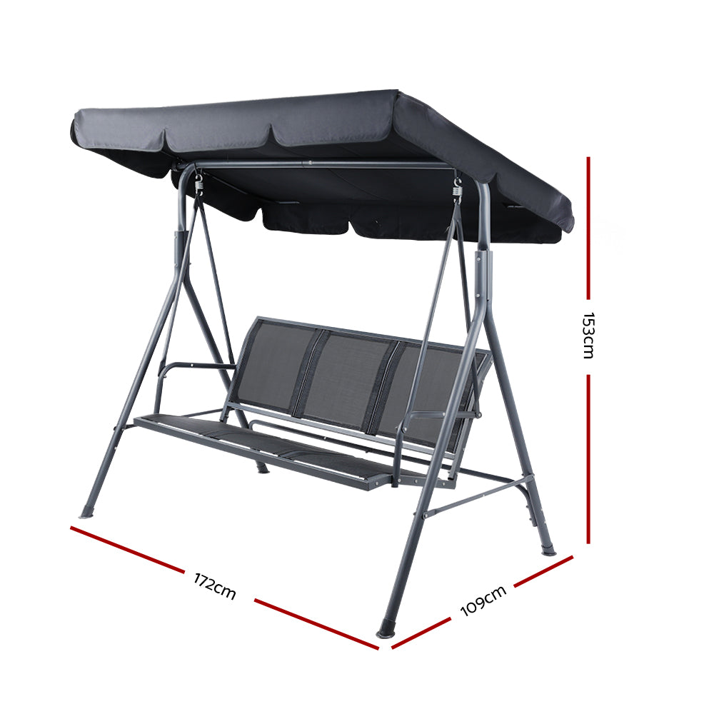 Gardeon Outdoor Swing Chair Garden Bench Furniture Canopy 3 Seater Mesh Black